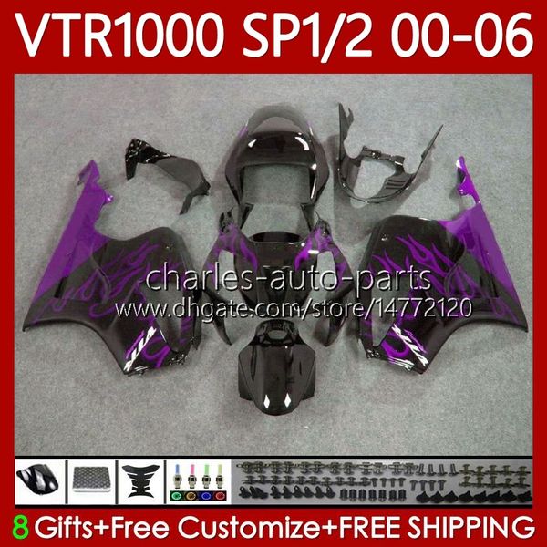 Kit de corpo para Honda VTR1000 RTV1000 RC51 00 01 02 03 04 05 06 Bodywork 123No.38 VTR Roxo Chamas 1000 SP1 SP2 2000 2001 2002 2003 2005 2006 VTR-1000 2000-2006