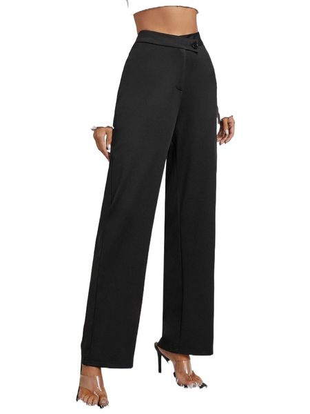 

high waist button detail pants r0vf#, Black;white