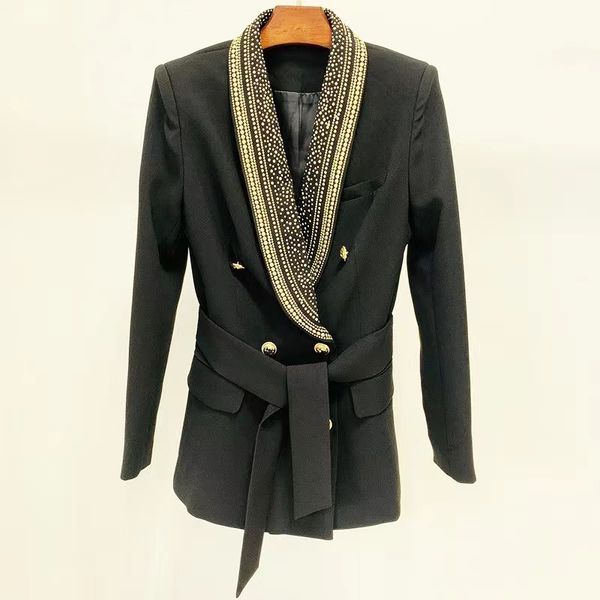T091 Womens Suits Blazers Avrupa Moda Yepyeni Kadın Takımları Blazerscoat Ağır Endüstri Perçin Yaka Kemeri Yün Takım