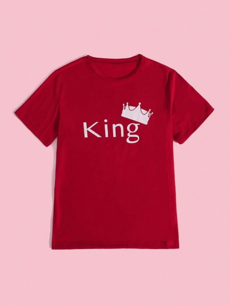 

men 1pc crown & letter graphic tee 77x9#, White;black
