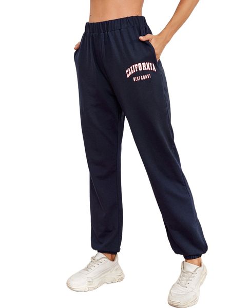 

letter graphic slant pocket sweatpants h0hy#, Black;white