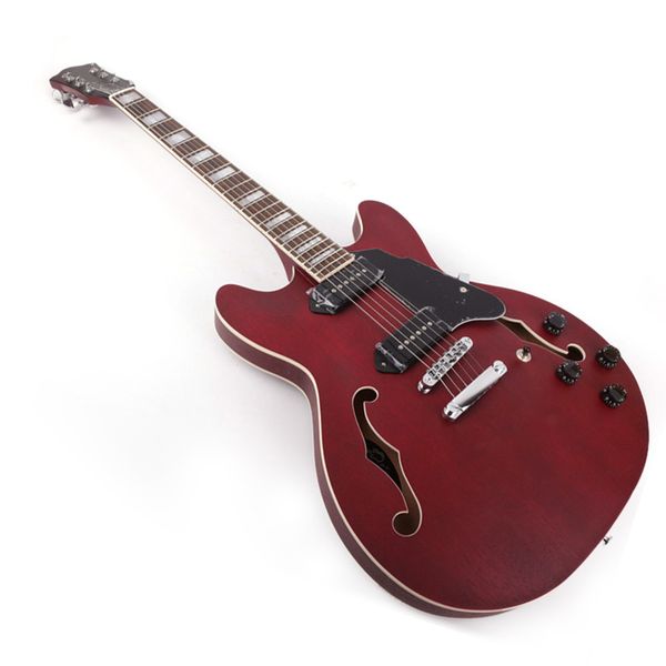 

good quality jazz hollow body f hole electric guitar red mahogany
