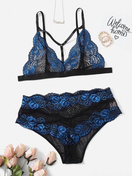 

plus floral lace harness lingerie set 26oo#, Black;white