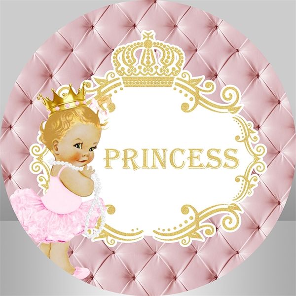 Princess Round Backdrop Cover Baby Shower born Pography Sfondo rosa personalizzato Po Studio Elastic 220614