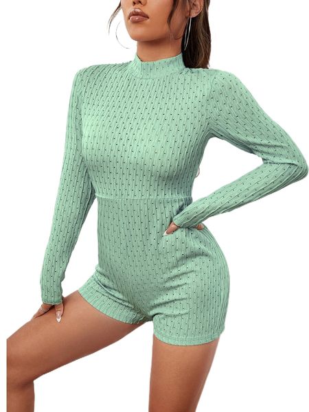 

mock neck eyelet unitard romper e6lj#, Black;white