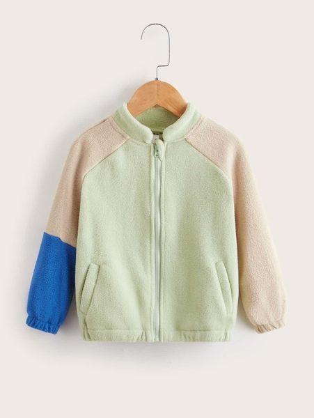 

toddler boys colorblock raglan sleeve fleece jacket she, Blue;gray