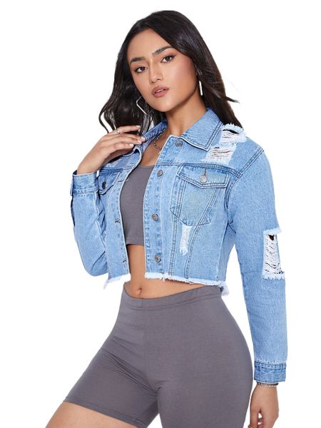 

ripped raw cut denim jacket d3eb#, Black;brown