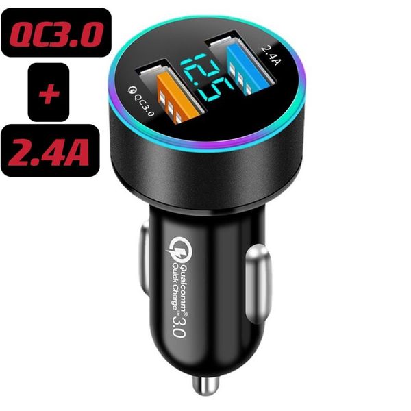 FAST RÁPIDO PORTAS DO DULO CHARGER QC 3.0 2.4A PD 20W Detecção digital LED Detecção USB Adaptador de energia do carregador de carro