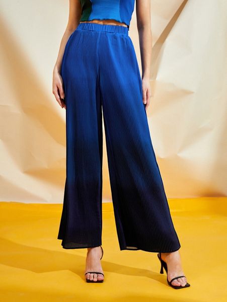 

x yilang ombre print rib knit wide leg pants x4ht#, Black;white