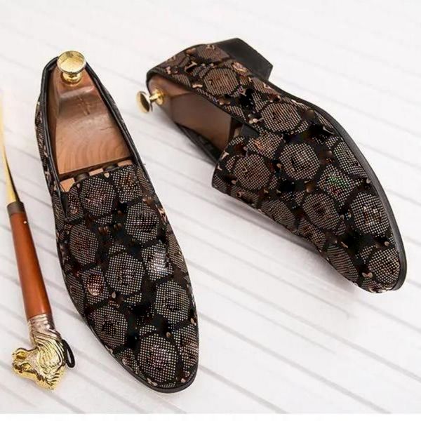 

men shoes loafers pu leather print color round toe flat heels fashion classic office professional comfortable slip on casual dh835, Black