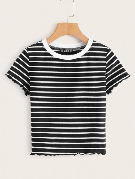 

lettuce edge striped rib-knit tee b0id#, White