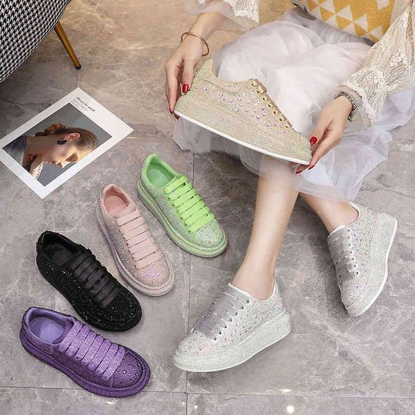 

full diamond shoes women's 2022 spring and autumn leather inlaid thick soled muffin full diamond board shoes water, Black