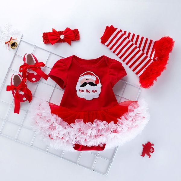 

christmas baby girl clothing for kids romper cottonshort sleeve toddler santa claus jumpsuit tutu dress costumes 220315, White
