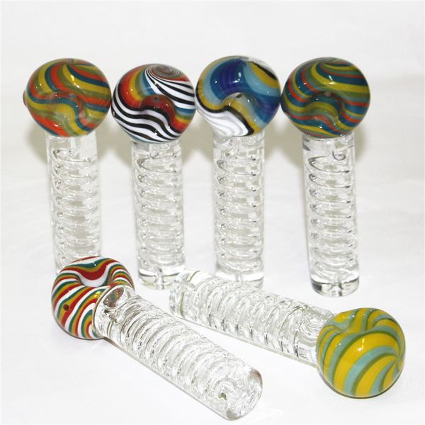 Tubos de mão de vidro com líquido de glicerina dentro de óleo de resfriamento de óleo Pyrex Pyrex Herb Pipe Rig Spoon Smoking Water Tube