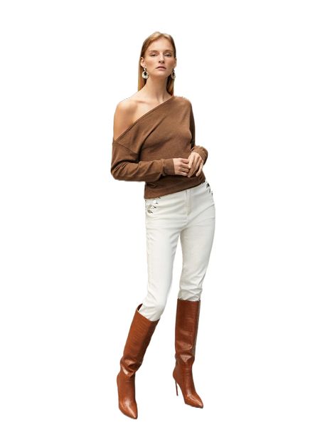 

motf premium wool mix asymmetrical neck sweater a7y6#, White;black