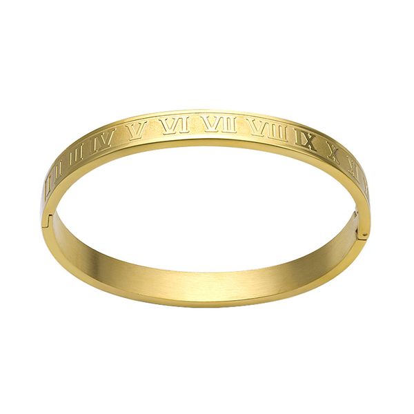 

classic design 3 colors bangles beautiful and elegant hollow roman numeral stainless steel bangle for woman wedding party friendship elegant, Black