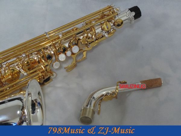 

professional silver plated body and gold keys eb alto saxophone saxofon sax high f# with case