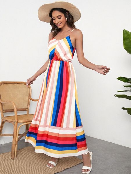 

rainbow striped cami dress n54p#, Black;gray