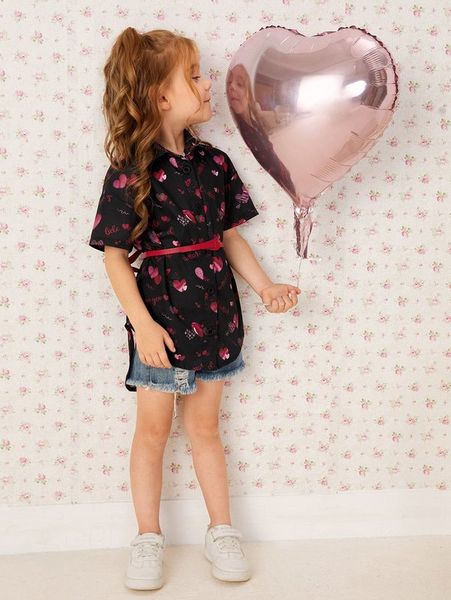 

toddler girls heart print high low hem blouse without belt she, White;black