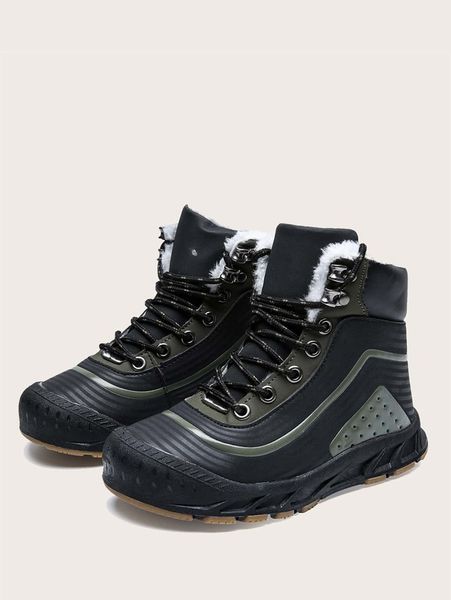 

boys two tone lace-up snow boots she, Black;grey