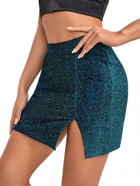 

club split hem glitter skirt x7ov#, Black