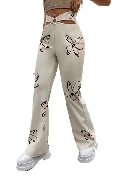 

floral cut out ring pants k9wu#, Black;white