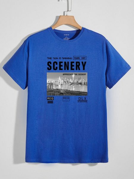 

men slogan & skyscraper print tee y9x9#, White;black