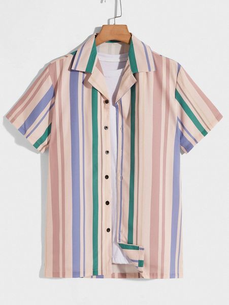 

romwe guys block striped shirt without tee x6ht#, White;black
