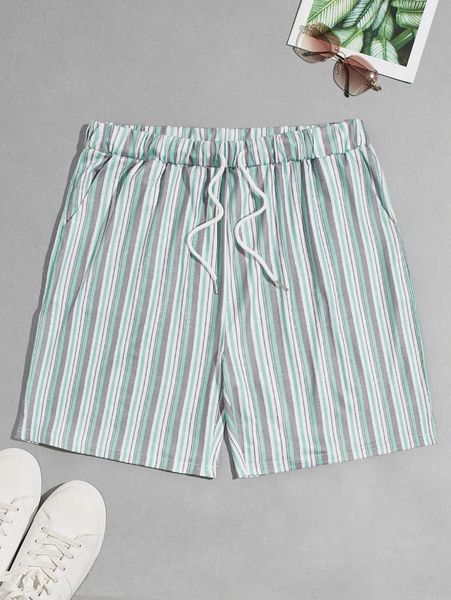 

men block striped drawstring waist pajama shorts 42pd#, Black;brown