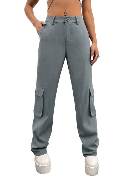 

flap pocket cargo pants 0641#, Black;white