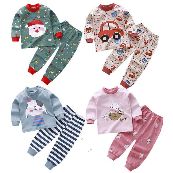 

christmas childrens underwear set pure cotton boys girls home clothes baby cute soft suit 1-6y pajamas wear, White