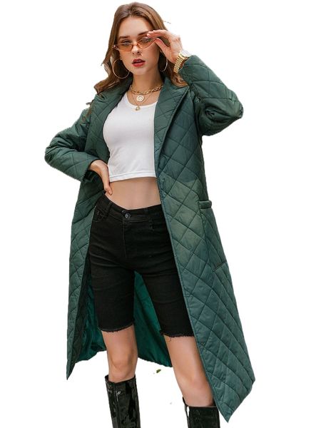 

simplee open front patch pocket belted quilted padded coat z7me#, Black