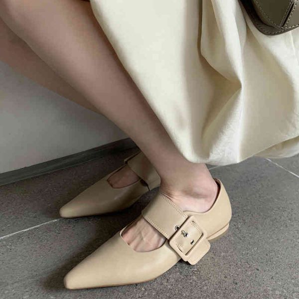 

boots french pointed flat shoes white mary jane one line buckle comfortable low heel square single cowhide 77i7, Black