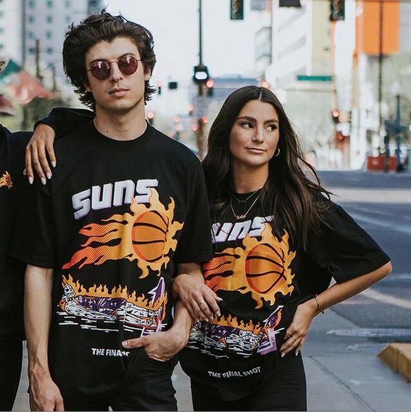 Tide Brand Skateboard T-shirt da uomo Hip-Hop europea e americana Basketball Fire maniche corte larghe