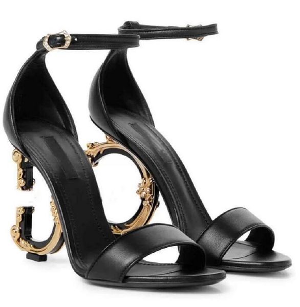 

summer luxury keira calfskin nappa leather sandals shoes for women pop heel gold-plated carbon high heels excellent quality lady sandalias b, Black