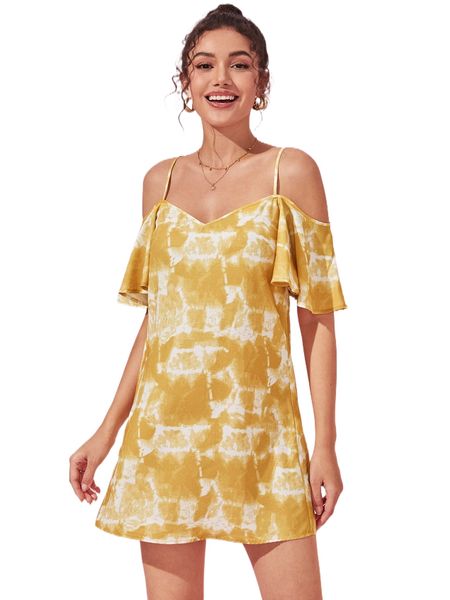 

x simone desantis tie dye cold shoulder tunic dress s6go#, Black;gray