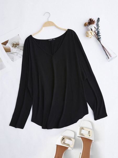 

plus solid dolman sleeve tee b7dl#, Black