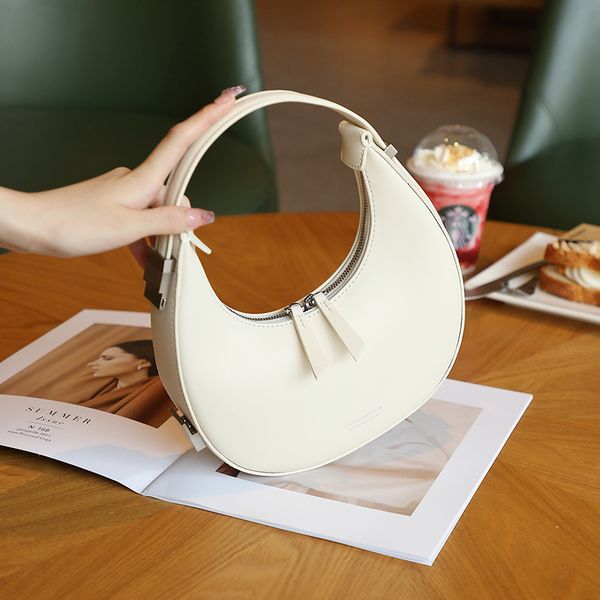 

3 colours plain half moon shoulder bag genuine leather designer fashion bag