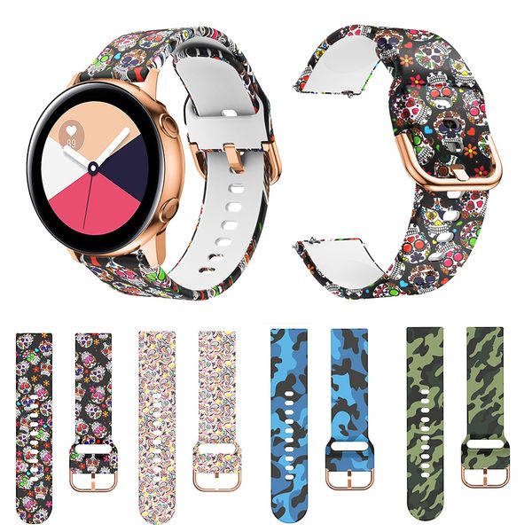 20 мм 22 -мм печатные силиконовые ремешки часов для часов для Samsung Galaxy Watch Active 42 -мм Gear Sport S2 Fashion Classic Bracelet Bands ремень