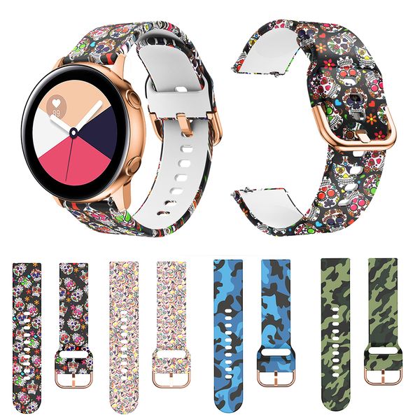 20 mm 22 mm bedruckte Silikonarmbänder für Samsung Galaxy Watch Active 42 mm Gear Sport S2, modisches klassisches Armband