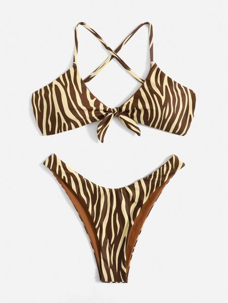 

zebra stripe cross back bikini swimsuit j32m#, White;black