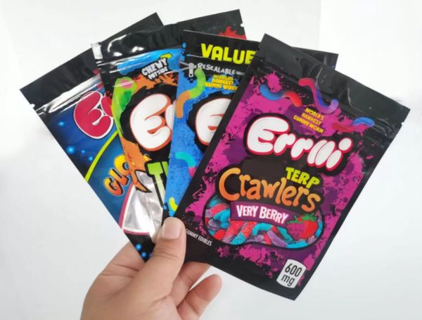 

600mg bags empty infused sour brite crawlers very berry glowworms gummy lol edibles packaging mylar bags