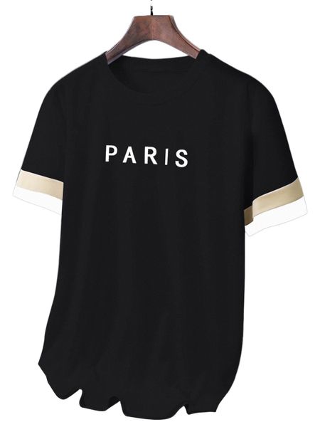 

men letter graphic contrast panel tee 213a#, White;black