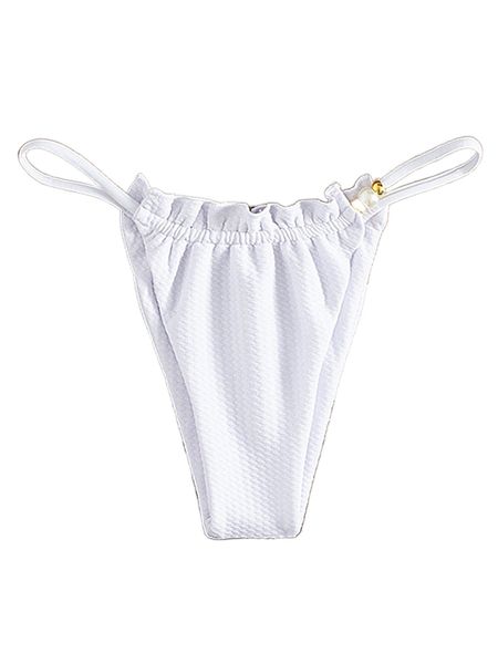 

bead decor lettuce trim thong bikini bottom v8gr#, White;black