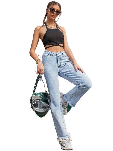 

x anitta high waist raw hem jeans z0rr#, Blue