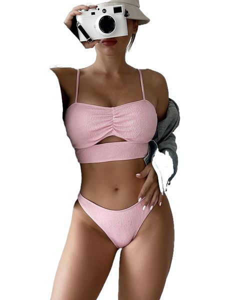 

cut out ruched bikini swimsuit d8eg#, White;black