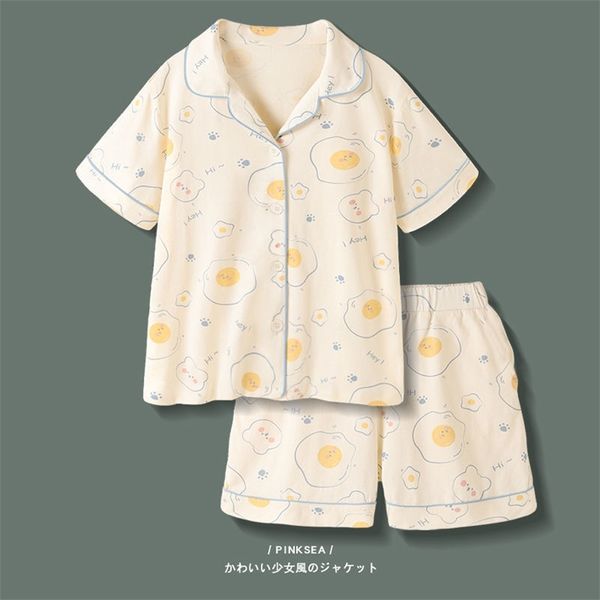XEJ Pijama Kawaii Fried Egg Print Nachtwäsche Damen Sommer Pyjamas Frau Home Kleidung für Pyjama Niedlich 220329