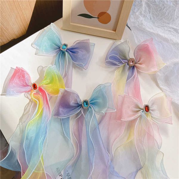 

summer gauze ribbon braided hair accessories aisha long tail bow hairpin children's ponytail hairpin headdress, Slivery;white