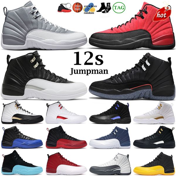 

basketball shoes for mens jumpman 12 12s stealth playoffs royalty taxi utility grind university gold dark grey game mens sports sneakers, Black