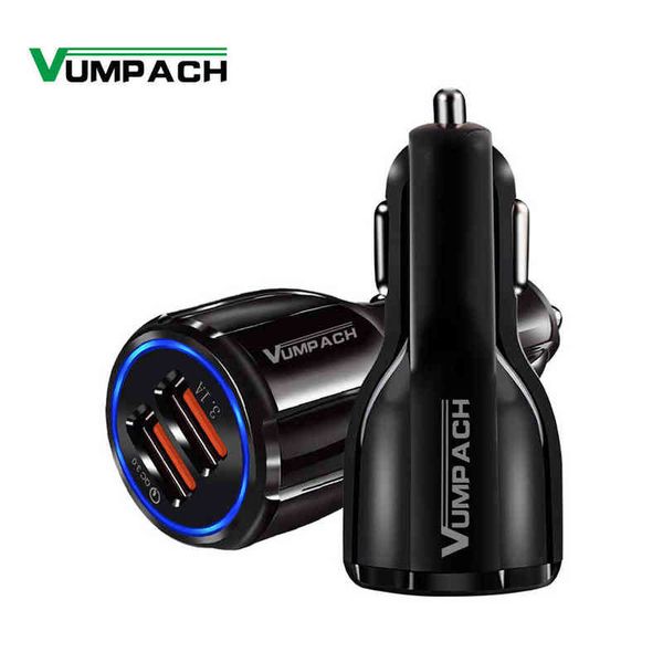 

vumpach car quick charge qc 3.0 mobile phone charger 2 port usb fast car charger for samsung xiaomi ipad sony tablet car charger w220328